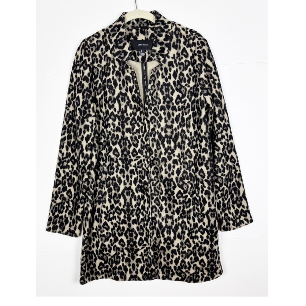 Vero Moda Coat Leopard Print Longline Tan Black Size Large
